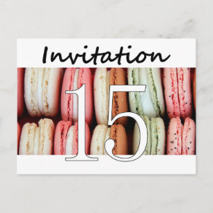 Invitation Carte Postale 15ème Macaron d'invitation de fête d'anniversaire