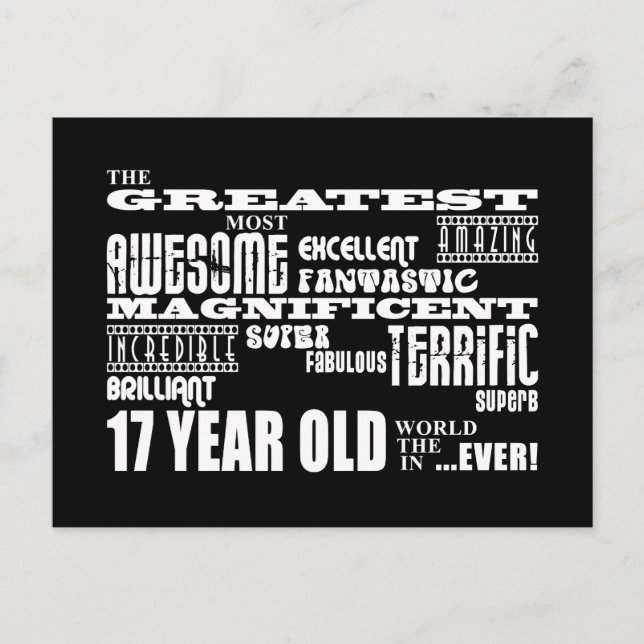 Invitation Carte Postale 17e Birthday Party Greatest Seventeen Year Old (Devant)