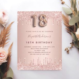Invitation Carte Postale 18e anniversaire rose or parties scintillant rose 