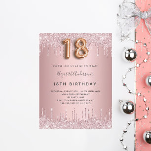 Invitation Carte Postale 18e anniversaire rose poussiéreux parties scintill