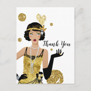 Invitation Carte Postale 1920 flapper girl invitation, gatsby merci