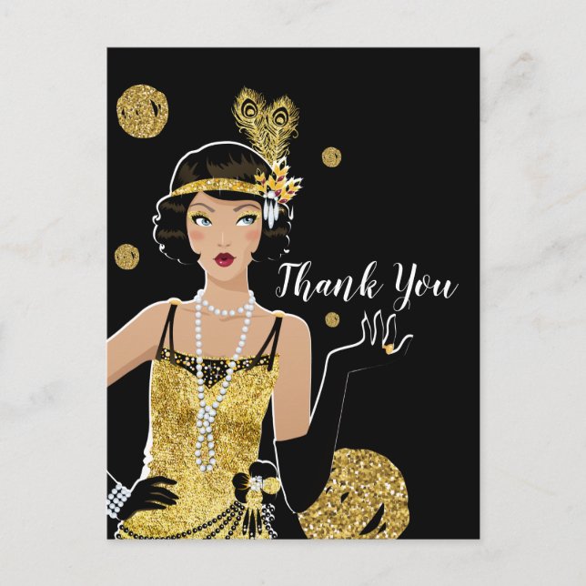 Invitation Carte Postale 1920 flapper girl invitation, gatsby merci (Devant)