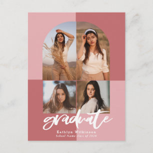 Invitation Carte Postale 2022 Moderne Script Rose Pink Arch Multi Photo Gra