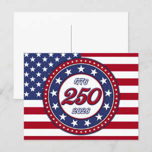 Invitation Carte Postale 250e anniversaire d'Amérique avec le drapeau des É