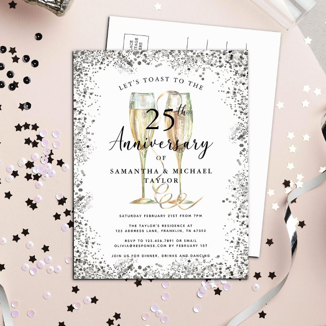 Invitation Carte Postale 25e anniversaire Mariage d'argent moderne (Créateur téléchargé)
