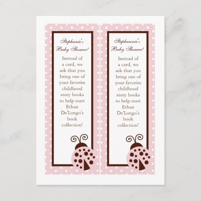Invitation Carte Postale 2 marques de livre rose Ladybug (Devant)