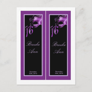 Invitation Carte Postale 2 Marques de livre Sweet 16 Purple Lilac Black Par