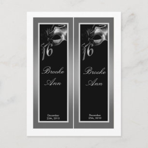 Invitation Carte Postale 2 Marques de livre Sweet 16 Silver Black Party