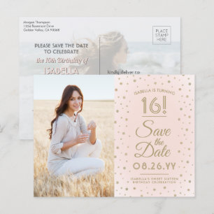 Invitation Carte Postale 2 Photo Sweet 16 Anniversaire Enregistrer la date 