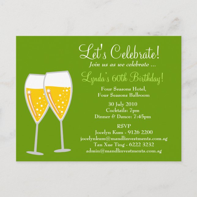 INVITATION CARTE POSTALE 311 FÊTE DE CHAMPAGNE VERTE (Devant)