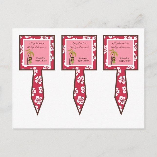 Invitation Carte Postale 3 Coupe Cuisson de gâteau rose Hawaiian Luau Tropi (Devant)