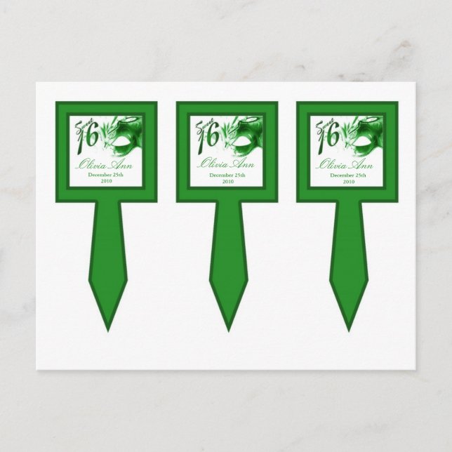 Invitation Carte Postale 3 Coupe de gâteau Picks Sweet 16 Green Party (Devant)