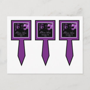 Invitation Carte Postale 3 Coupe de gâteau Picks Sweet 16 Violet Lilac Blac