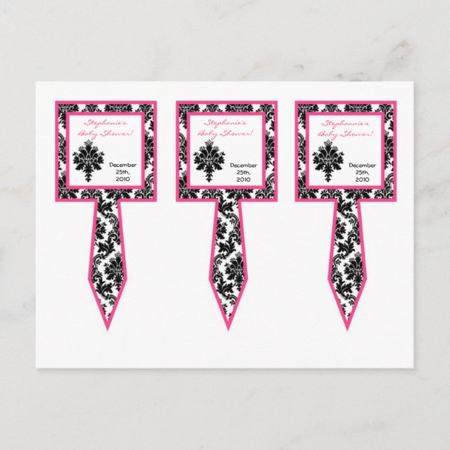 Invitation Carte Postale 3 Coupe Gâteau Pictures Hot rose noir Damas (Devant)