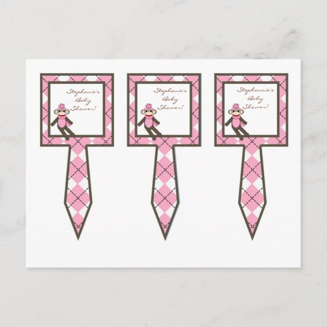 Invitation Carte Postale 3 Coupe Gâteau Pictures Jacquard rose Sock Singe (Devant)