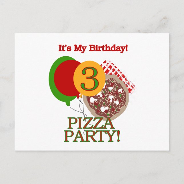 Invitation Carte Postale 3e fête de pizza Tshirts et cadeaux d'anniversaire (Devant)