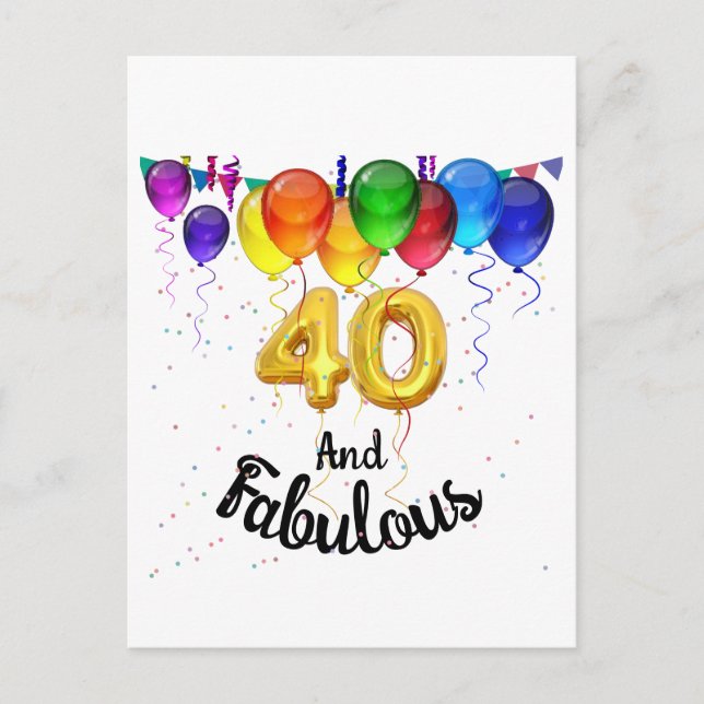 Invitation Carte Postale 40 et fabuleux ballons d'anniversaire (Devant)