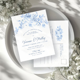 Invitation Carte Postale 40e anniversaire Dîner de fête Blue Floral