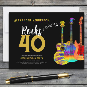 Invitation Carte Postale 40e Anniversaire Fête Musique Guitare Rocks 40