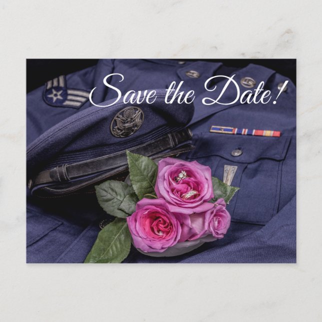 Invitation Carte Postale 4171-Uniforme militaire avec Roses et anneaux (Devant)
