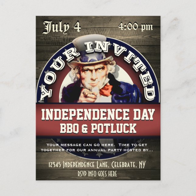 Invitation Carte Postale 4 juillet (Devant)