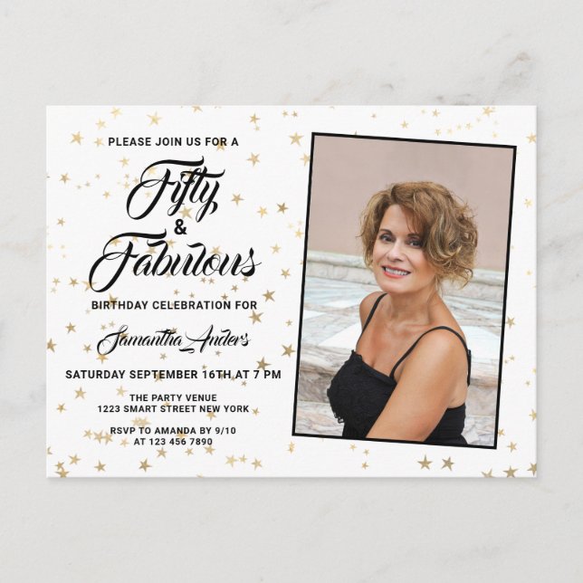 Invitation Carte Postale 50 et fabuleux Elegant Gold Stars Photo (Devant)