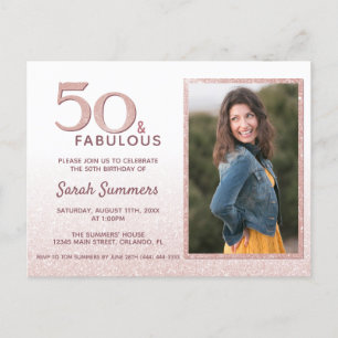 Invitation Carte Postale 50 et fabuleux Rose Gold Parties scintillant Éléga