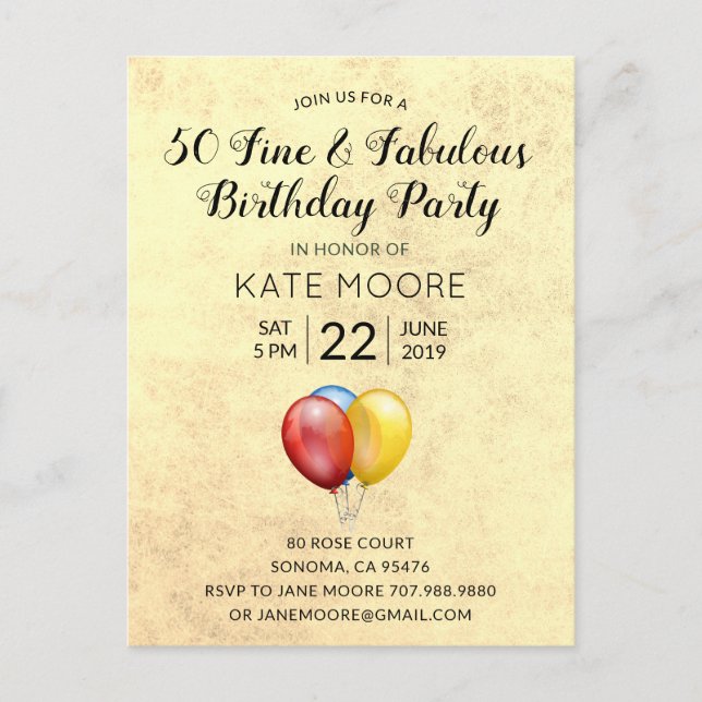 Invitation Carte Postale 50 Fabuleux anniversaire (Devant)