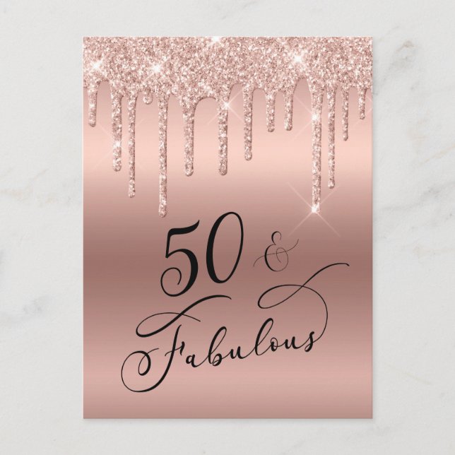 Invitation Carte Postale 50 Fabuleux Rose Parties scintillant Gold fête d'a (Devant)