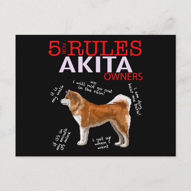 Invitation Carte Postale 5 Rules for Akita Owners tee (Devant)