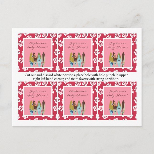 Invitation Carte Postale 6 Favoriser les étiquettes Pink Hawaiian Luau Trop (Devant)