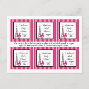 Invitation Carte Postale 6 Favoriser les étiquettes Poodle rose Paris Tour 