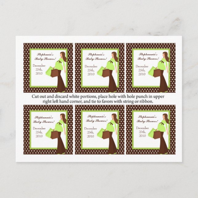 Invitation Carte Postale 6 Favoriser Tags Green Mod Maman Pois (Devant)