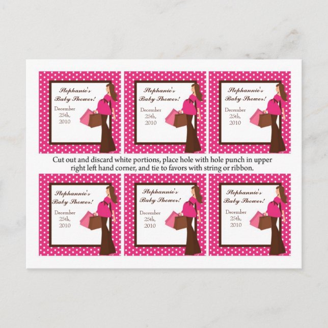 Invitation Carte Postale 6 Favoriser Tags Pink Mod Maman Pois (Devant)
