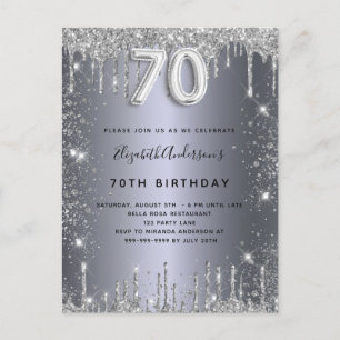 Invitation Carte Postale 70e anniversaire argent métal parties scintillant