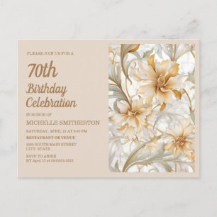Invitation Carte Postale 70e anniversaire élégant floral beige or