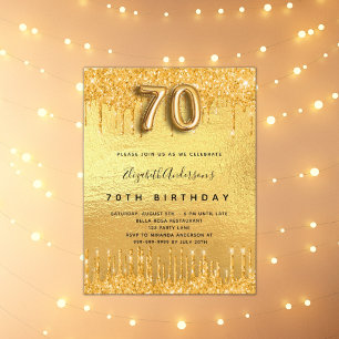 Invitation Carte Postale 70e anniversaire parties scintillant or gouttes