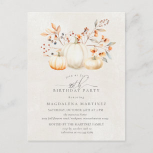 Invitation Carte Postale 95e fête d'anniversaire Citrouille blanc Feuilles