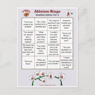 Invitation Carte Postale Ableism Bingo Card Handicap Edition Volume 2