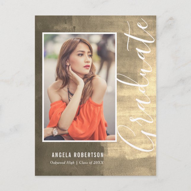 Invitation Carte Postale Abstrait Golden Shimmer Photo Graduation (Devant)