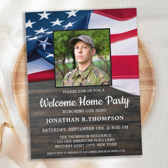 Invitation Carte Postale Accueil militaire États-Unis Drapeau patriotique a (Créateur téléchargé)