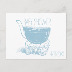Invitation Carte Postale Adorable Blue Baby Boy Carriage Retro Baby shower