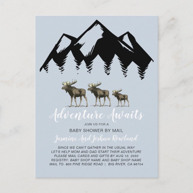 Invitation Carte Postale Adventure Attend Rustic Woodland Moose Baby shower (Devant)