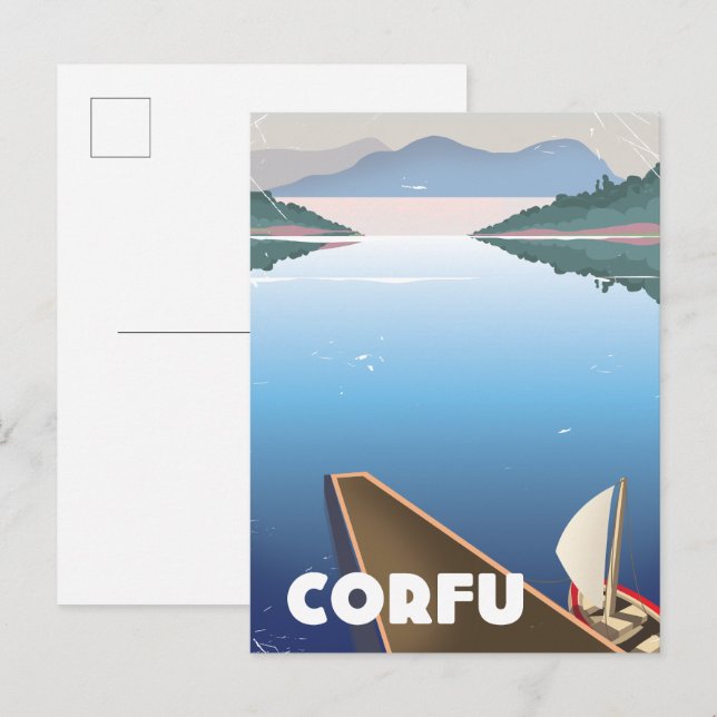Invitation Carte Postale Affiche de voyage à Corfou (Devant / Derrière)