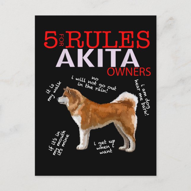 Invitation Carte Postale Akita Dog | 5 Règles Propriétaire de chien Akita (Devant)