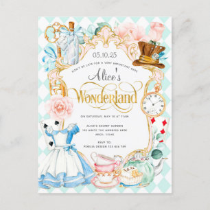 Invitation Carte Postale Alice merveilleland tea party fille anniversaire i