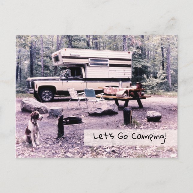 Invitation Carte Postale Allez Camping, Retro Travel (Devant)