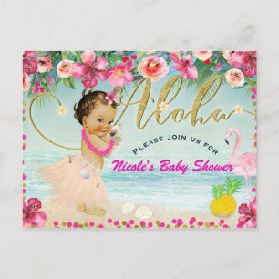 Invitation Carte Postale Aloha Baby shower Hawaiian Beach Party Retro