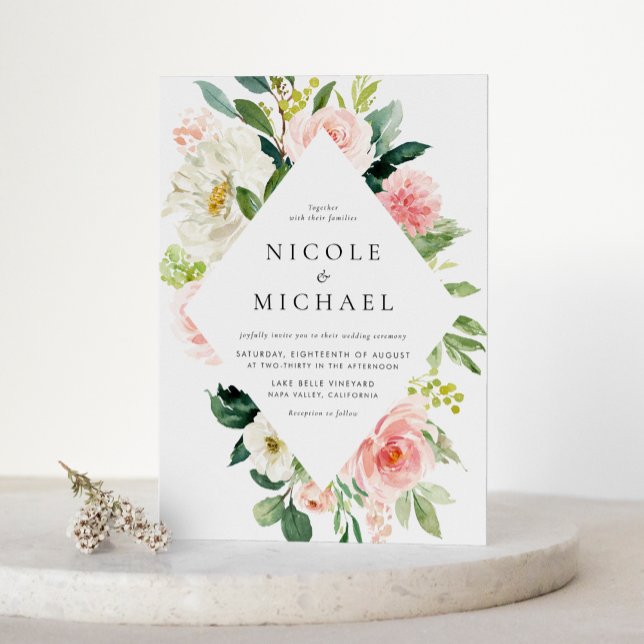Invitation Carte Postale Ambiance romantique Jardin Fleurs Mariage (Romantic Watercolor Garden Flowers Wedding Invitation Postcard)