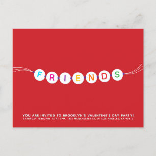 Invitation Carte Postale Amis mignon bracelet d'amitié rouge Valentine's